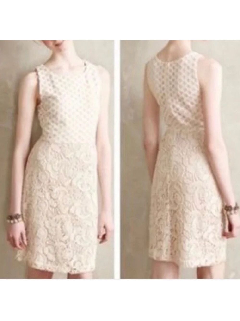 Anthropologie Sunday in Brooklyn Crochet Lace‎ Sleeveless Dress SZ 4 Cream Nude